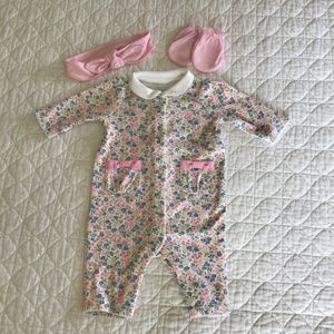 Newborn Ralph Lauren Romper NWOT pink flowers and headband mittens included